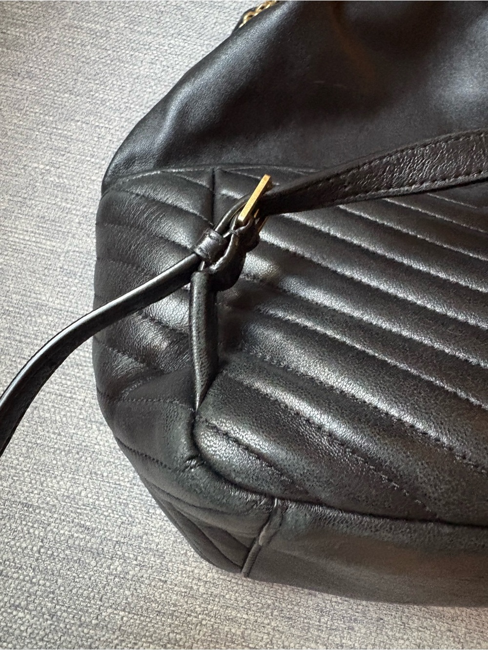 Saint Laurent Black Quilted Leather Drawstring Backpack with Gold Chain - Picture 8 of 16